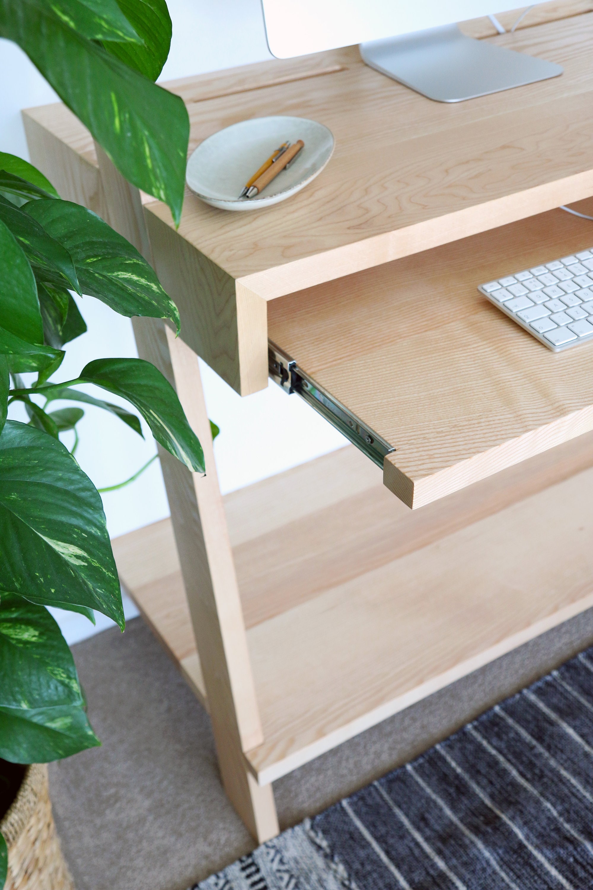 Mid Century Computer Floating Desk With Shelves Wooden Etsy UK