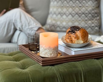 Handmade Walnut Ottoman Tray | Coffee Table Large Wooden Serving Tray | Luxury Living Room Home Decor | Housewarming Gift