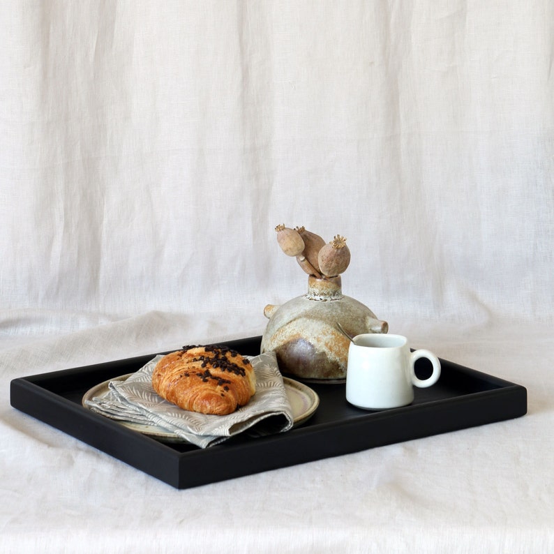 Large Black Tray for Ottoman without Handles, Coffee Table Storage, Modern Restaurant and Home Decor, Engagement Gift, Mother's Day Gift Black