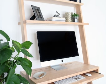 Mid Century Oak Writing Desk with Shelves, Bureau, Oak Floating Dressing Table {Shown in Ash}