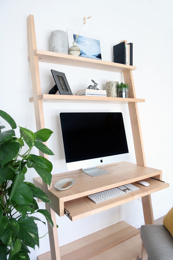 Mid Century Oak Writing Desk With Shelves Bureau Oak Floating Dressing Table shown in Ash Etsy