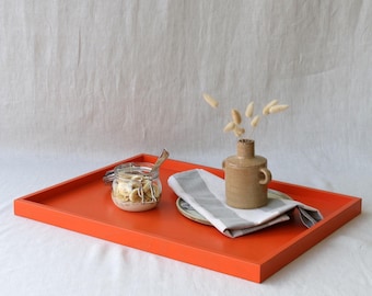 Handmade Orange Serving Tray | Decorative Ottoman Cover Tray | Housewarming & Couples Gift | Autumn Living Room Decor
