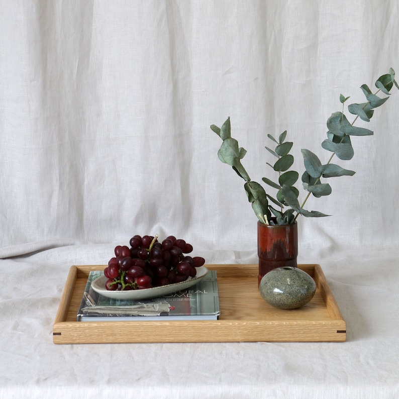 Handmade Oak Ottoman Tray, Wooden Serving Tray, Footstool Storage, Modern Home Decor, Wedding Gift for Couples image 6