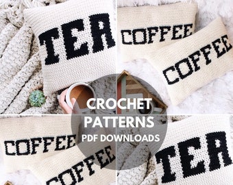 Crochet Pillow Pattern Bundle//tea pillow/coffee pillow/crochet pillows/fair isle crochet