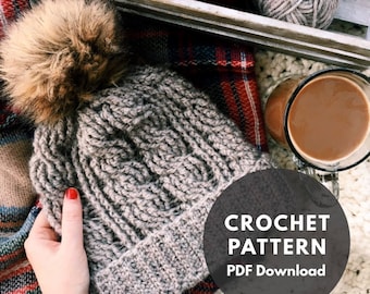 Alpine Beanie Pattern/crochet pattern/winter hat pattern/crochet cable hat pattern