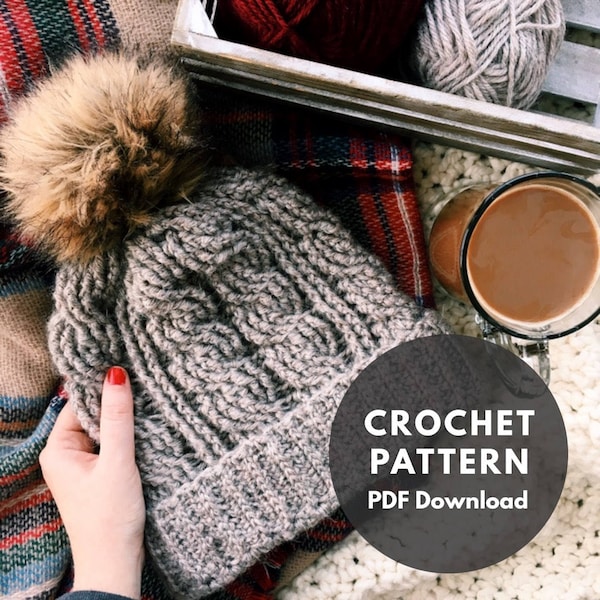 Alpine Beanie Pattern/crochet pattern/winter hat pattern/crochet cable hat pattern