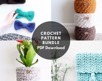 SUMMER BUNDLE//Crochet Patterns/Basket Pattern/Bow Pattern/Clutch Pattern/crochet gifts/handmade accessories/Easter basket/hair bow