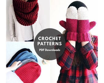 WINTER COMBO PACK/crochet patterns/crochet cowl/crochet beanie/crochet mittens