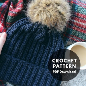 Port Haven Beanie Pattern/winter hat/beanie/fur pom hat/crochet beanie pattern/ribbed beanie/handmade winter hat/trendy hats