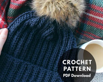 Port Haven Beanie Pattern/winter hat/beanie/fur pom hat/crochet beanie pattern/ribbed beanie/handmade winter hat/trendy hats