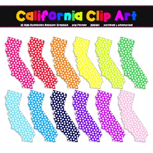CALIFORNIA State clipart - 12 pois Rainbow Bright graphiques mis - personnelle et commerciale - téléchargement immédiat