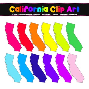 CALIFORNIA Clip Art - 12 Rainbow Brights graphiques mis - personnelle et commerciale - téléchargement immédiat