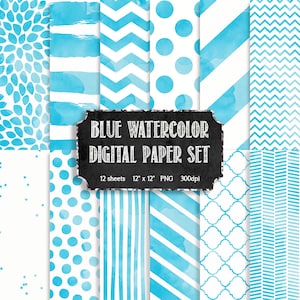 Blue and White Watercolor Digital Paper Set - Modern Digital Paper - Scrapbooking Paper - Watercolor Digital Paper - INSTANT DOWNLOAD