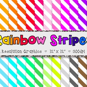 Rainbow Stripes Digital Paper Set - Scrapbook Paper -  BRIGHTS - 28 Graphics - 300dpi - 12x12 - PNG - Commercial/Personal - Instant Download