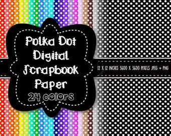 Polka Dot Digital Scrapbook Papier - 48 Blatt - 300dpi - 12 x 12 Zoll - JPEG- und PNG - Personal und Commercial - Instant Download - Rainbow