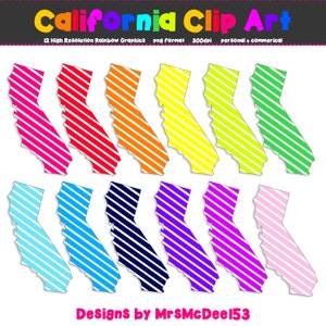 CALIFORNIA State clipart - 12 Rainbow Bright rayures graphique Téléchargement instantané - personnel et commercial - Set