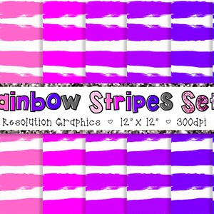 Doodle Stripes Digital Paper Pack in Rainbow Pink and Purple - Personal and Commercial INSTANT DOWNLOAD {SET 2}