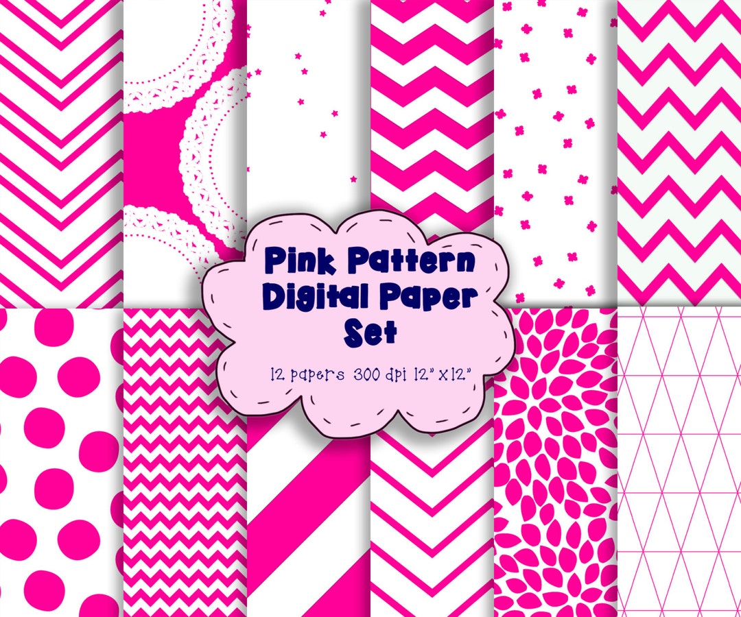 Pink and White Pattern Digital Paper Set - Modern Digital Paper ...