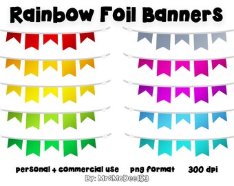 Folie Rainbow Bunting - digitale Bunting - Clipart - kommerzielle Nutzung Clip Art Grafiken Regenbogenfahnen Glitter