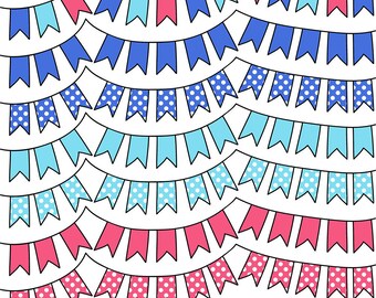 SEA SHELL PALETTE  Polka Dot Digital Bunting - Clipart - Commercial Use - Clip Art Graphics - Blue - Coral - Scrapbooking Flags - Polka Dot