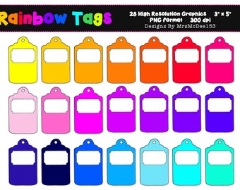 Regenbogen-Label Clip Art Set 2, Rainbow-Tag - 28 Graphics - 300dpi - PNG Commercial/Personal - sofort-Download