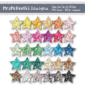 Clip Art digitale Glitter sterren in regenboogkleuren {30 png-bestanden}