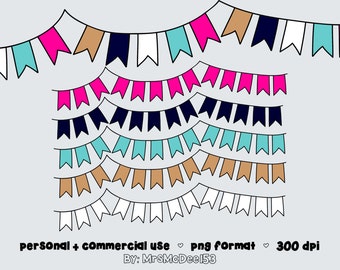 PREPPY PALETTE Digital BUNTING - Clipart - Commercial Use - Clip Art Graphics - Scrapbooking Flags - Personal and Commercial Use