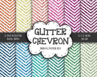 Glitter Chevron Digital Paper: “BRIGHT GLITTER CHEVRON” with Rainbow - Glitter Digital Paper - Sparkling Paper – Color Glitter – Sparkles