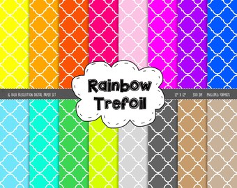 Trefoil Digital Scrapbook Paper - 16 Graphics - 300dpi - 12x12 inches - JPEG and PNG - Personal and Commercial - Instant Download - Rainbow