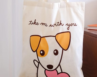 Canvas Tote Bag, Pet Tote Bag, Dog Tote Bag, Jack Russell Terrier, JRT, Gift for Dog Lover, Cute Bag, Cute Tote Bag , Gift Under 10