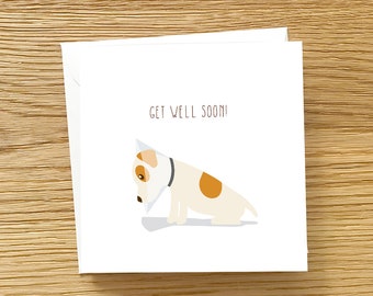 Dog Get Well Soon Card -  Handmade -  Funny Get Well Soon Card, Jack Russell Terrier dog in cone, Feeling Ruff Card, Sorry You're Poorly