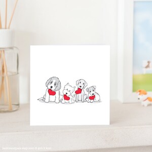 Biglietto d'auguri cane - Cani di San Valentino con amore, San Bernardo, Westie, Yellow Lab e Jack Russell Terrier cuccioli con amore