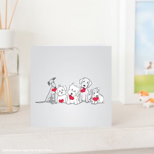 Dog Greeting Card Valentine's Dogs with Love, Greyhound, Maltese, Westie, Yellow Lab and Jack Russell Terrier puppies with love, Dog card image 1