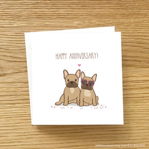 Carta di anniversario o fidanzamento del cane - Carta di anniversario del Bulldog francese, carta di anniversario di Frenchie, carta di fidanzamento di Frenchie