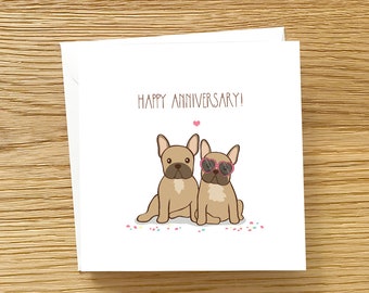 Dog Anniversary or Engagement Card -  French Bulldog Anniversary Card, Frenchie anniversary card, Frenchie Engagement card
