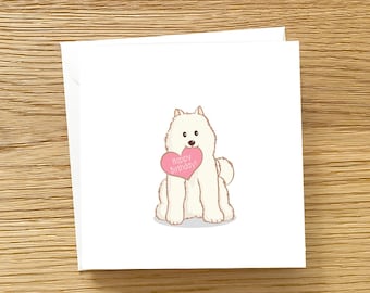 Dog Birthday Card -  Samoyed with Heart, Samoyed Birthday Card, Samoyed Card, Samoyed love card, Sammy Dog, Samoyed stationery, samoyed art