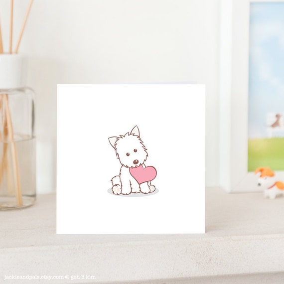 Dog Greeting Card White West Highland Terrier Westie Greeting card Westie Love Card Westie card Cute Westie with Love