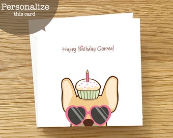 Dog Custom Birthday Card - French Bulldog Birthday Card, Frenchie birthday card, Birthday Card for Frenchie Lover, Birthday Card for Women