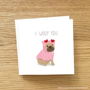 Valenntine Es Card - Französische Bulldogge in Love Jumper, Frenchie Valentines Karte, Französische Bulldogge Liebeskarte, Frenchie Karte