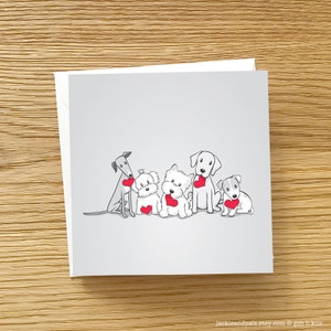 Dog Greeting Card Valentine's Dogs with Love, Greyhound, Maltese, Westie, Yellow Lab and Jack Russell Terrier puppies with love, Dog card image 2