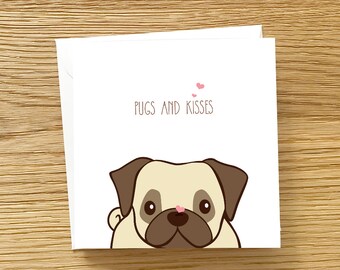 Dog Love Card - Pugs and Kisses, Pug love card, Pug Birthday Card, Cute card for Pug Lover, pug card, pugs and kisses card