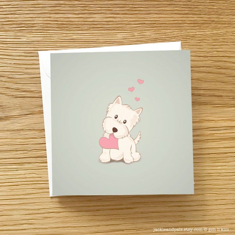 White West Highland Terrier Cute Westie with Love Westie card Westie Love Card Dog Greeting Card Westie Greeting card