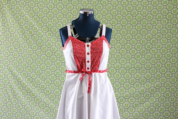 Vintage 90s Autumnal Red Ditsy Floral Sheer Dress Lovelygirl High Neckline Dress