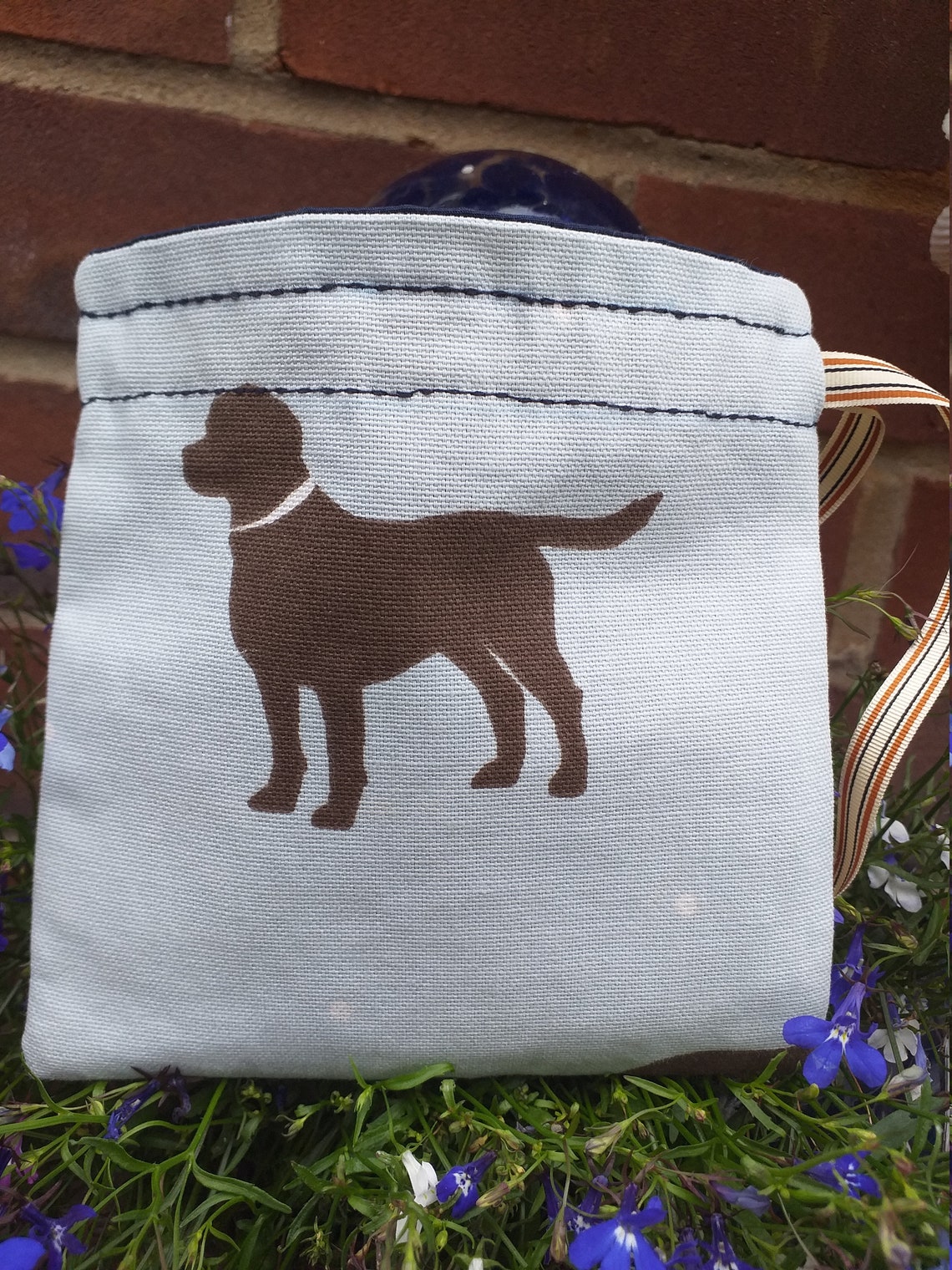 Dog treat bag Dog themed fabric very light blue Etsy