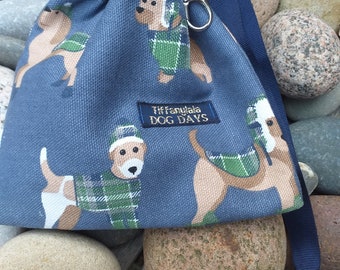 Dog treat bag (Dog themed blue fabric )