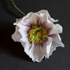 Papaveri di carta islandesi, papavero con centro verde bianco-viola, papavero pastello / bouquet da sposa, bouquet di fiori di carta, fiori di carta da matrimonio