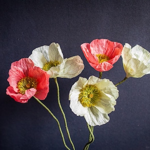 Delicati papaveri di carta islandesi, papavero avorio, papavero corallo / bouquet da sposa, bouquet di fiori di carta, fiori di carta da matrimonio