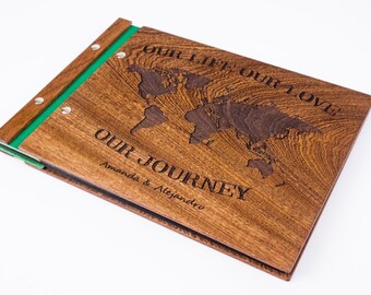 Travel photo album , Travel scrapbook album , Travel album ,  Wooden travel photobook, Personalized