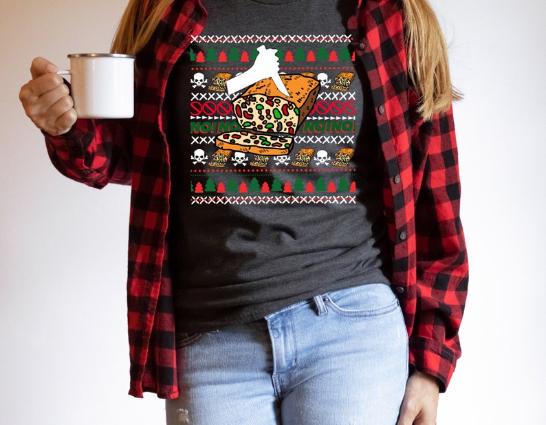 Funny Fruitcake Haters Ugly Christmas Sweater T-shirt, X-Mas Office Party Shirt, Christmas Humor Clothes, Mid Century Modern Graphic image 3