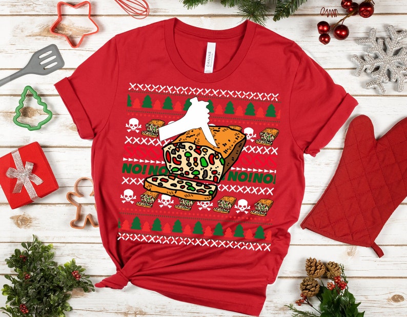 Funny Fruitcake Haters Ugly Christmas Sweater T-shirt, X-Mas Office Party Shirt, Christmas Humor Clothes, Mid Century Modern Graphic image 1